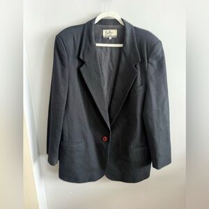 Emily 100% Pure Wool Black Blazer Red Button Vintage Style Jacket